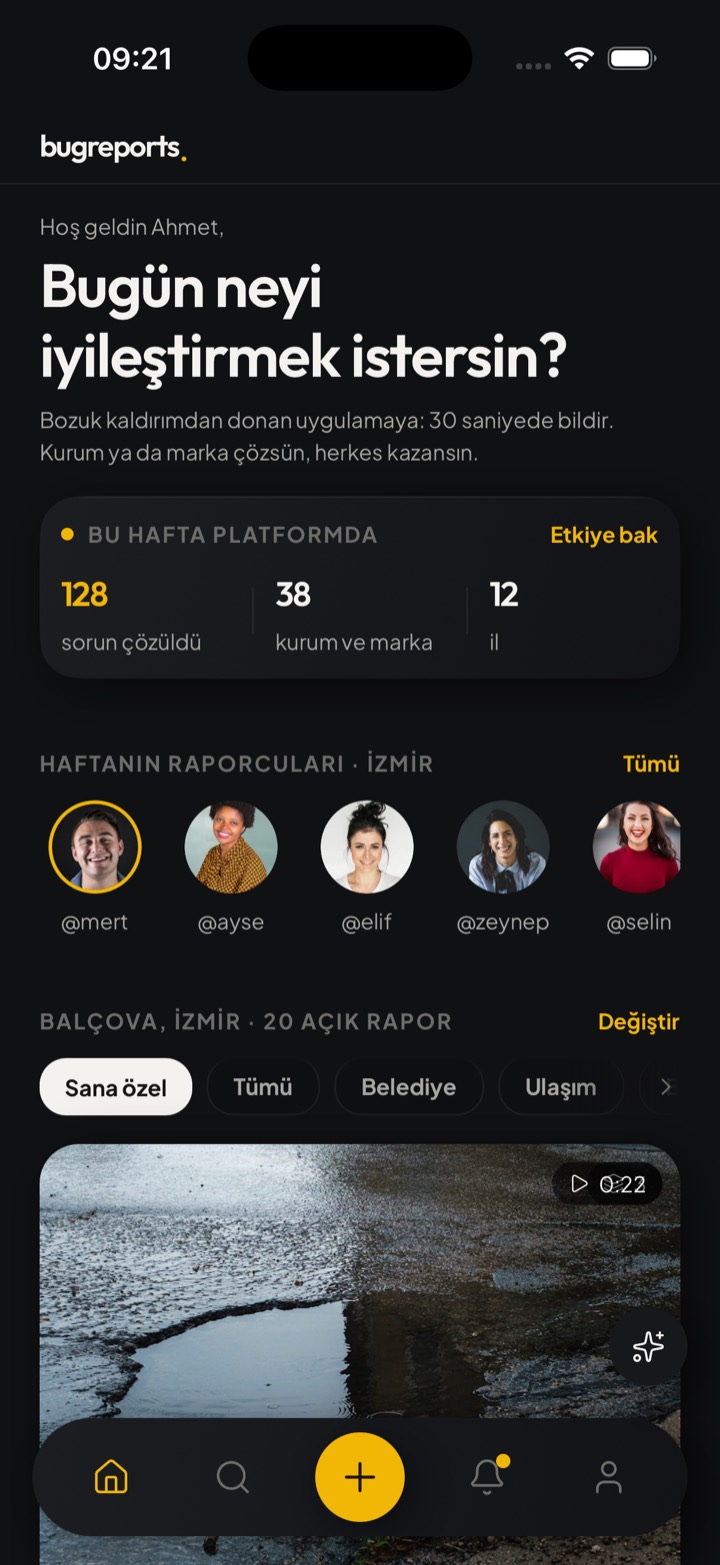 bugreports uygulamasının ana ekranı