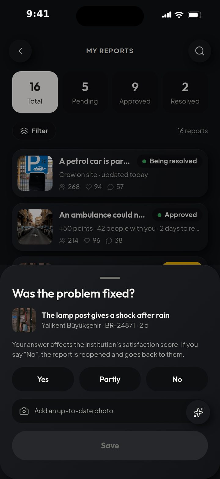 The screen where a fix is confirmed