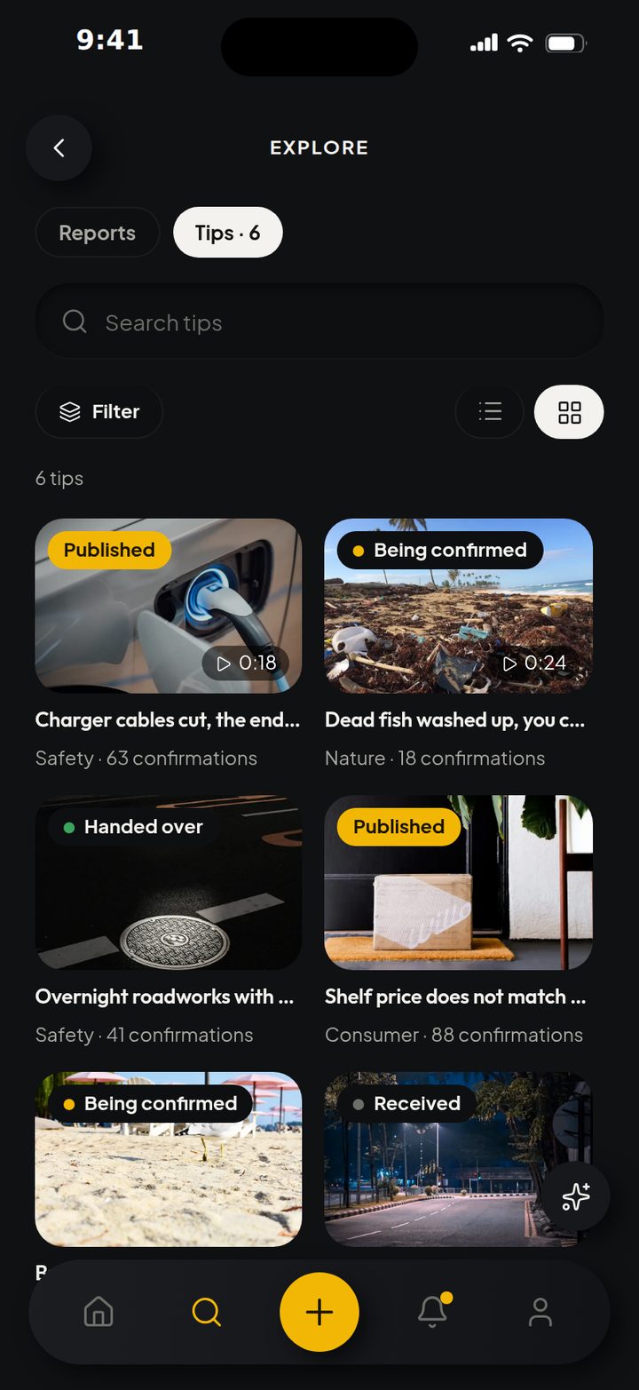 The community explore screen