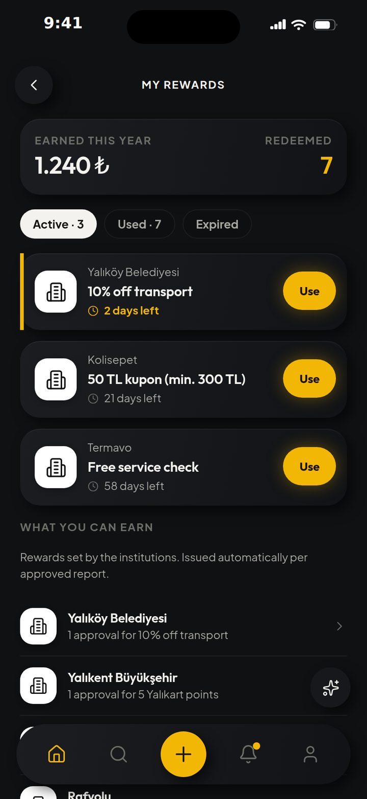 The points and rewards screen